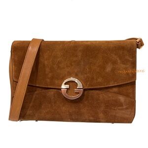 Vintage 1970s Gucci Blondie Camel Suede GG Envelope Bag convertible